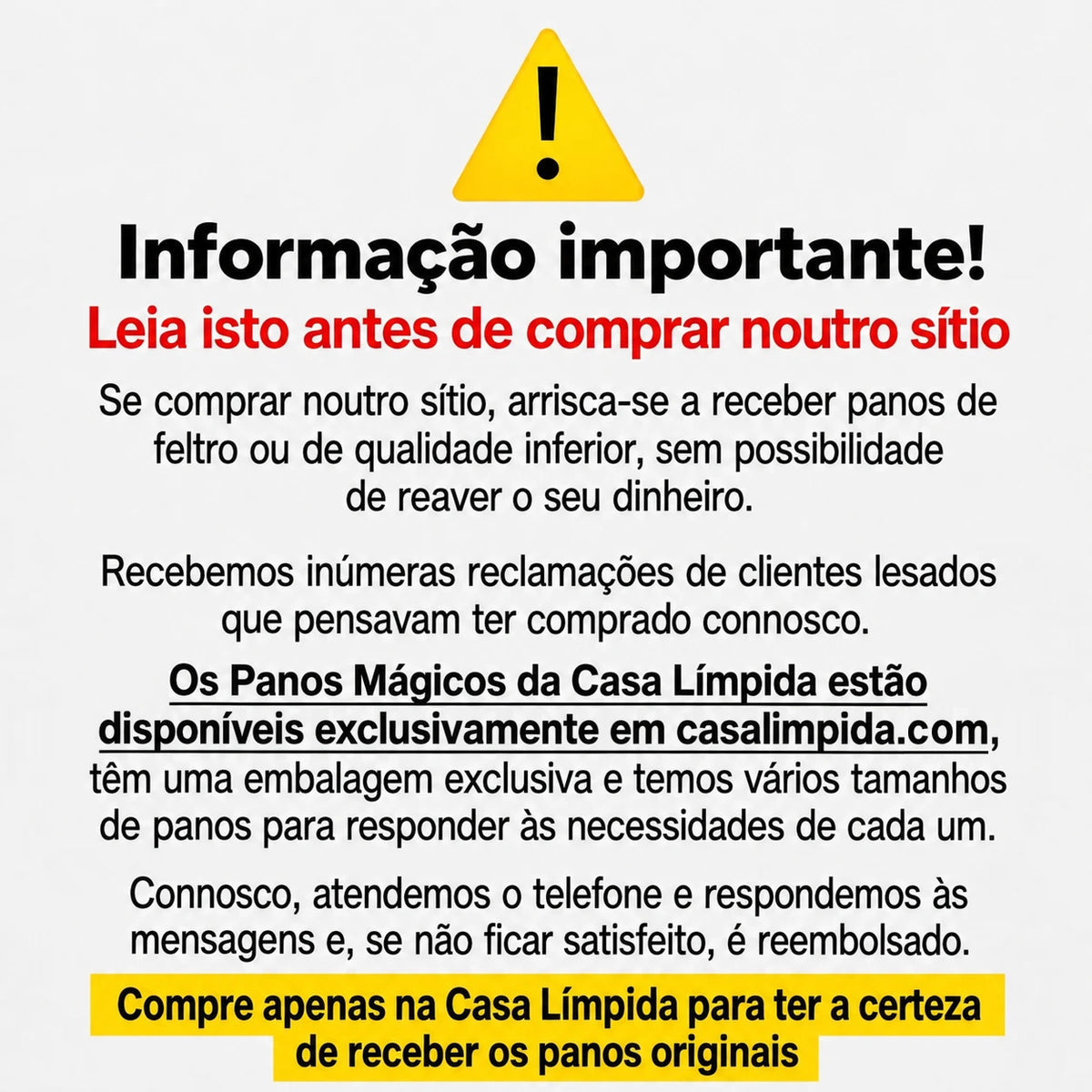 Informação importante Casa Límpida