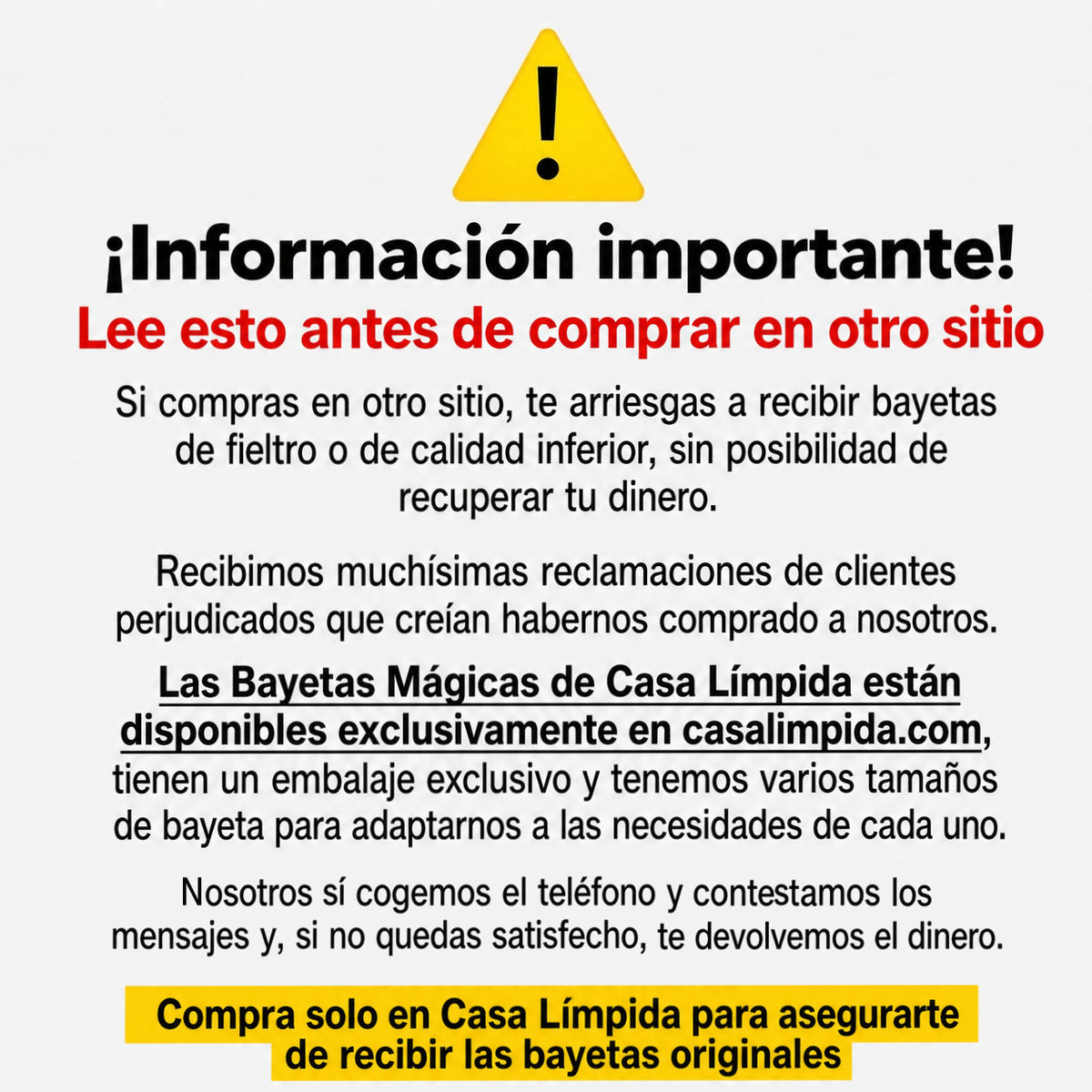 Información importante Casa Límpida